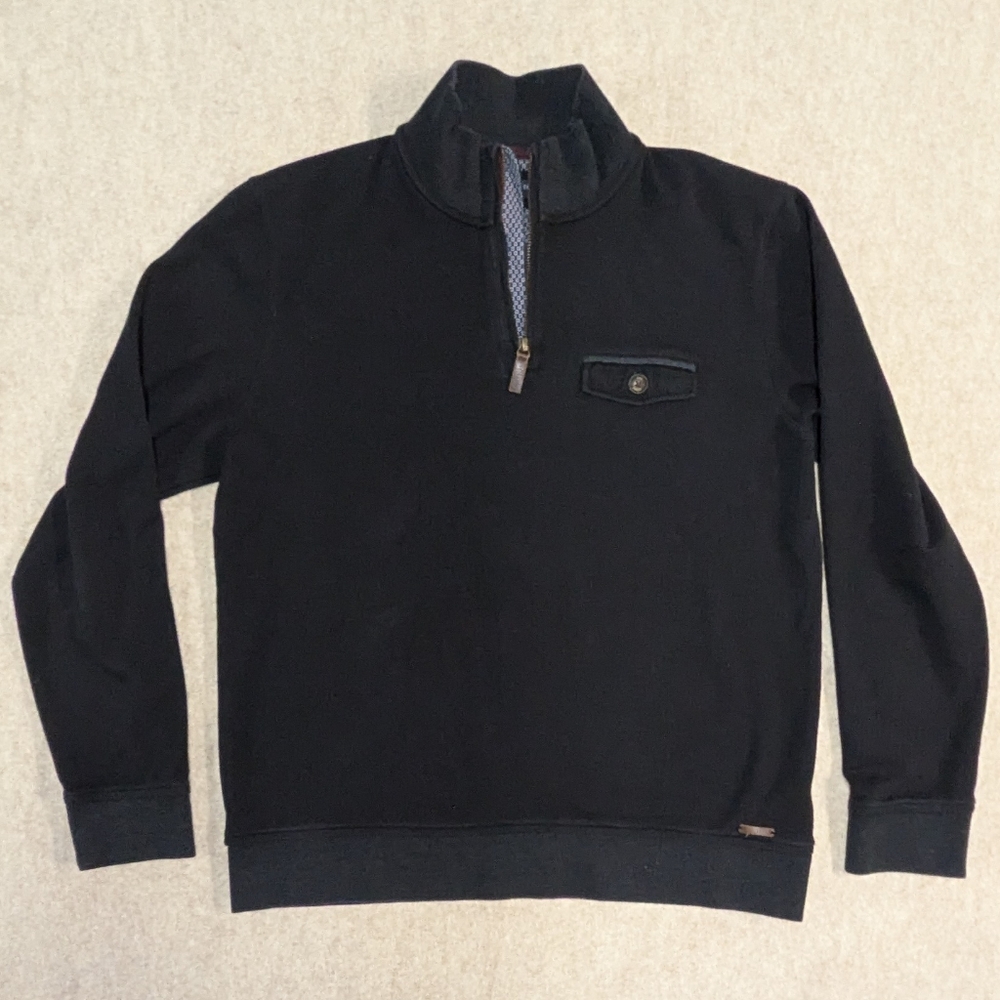 Black Quarter Zip Ted Baker London Men's Black Sweatshirt Size 6 (Med)